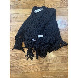 Rella Hi Knit Hand Knit Black Marino Wool Blend Chain Knit Scarf Wrap NWTs